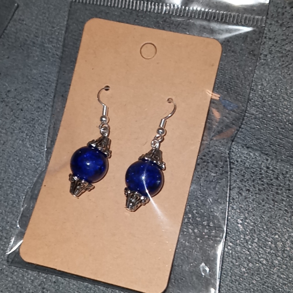 Hand Crafted Victorian blue and silver plated statement drop Earrings